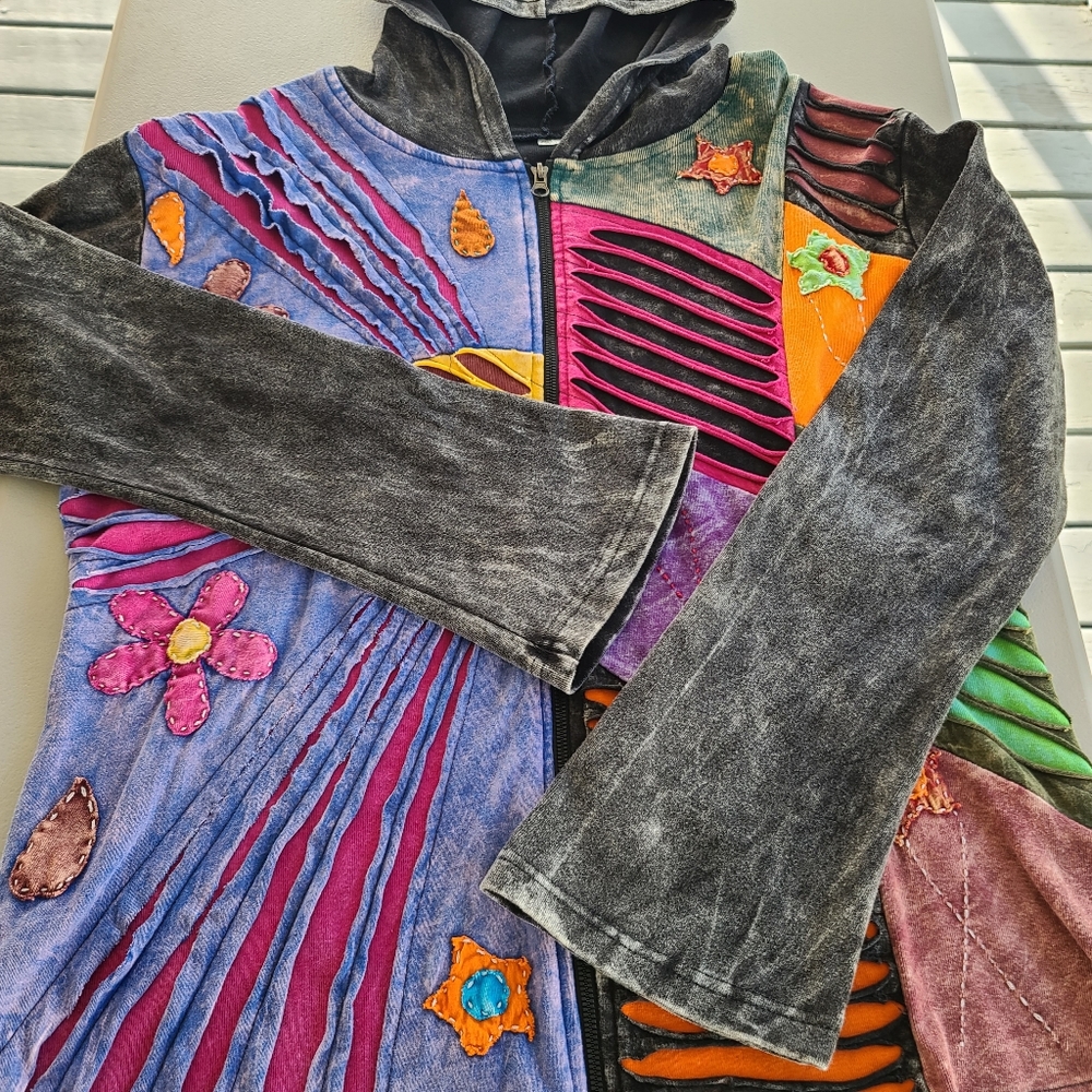 Vintage Distressed Patchwork Design Boho Long Sle… - image 5